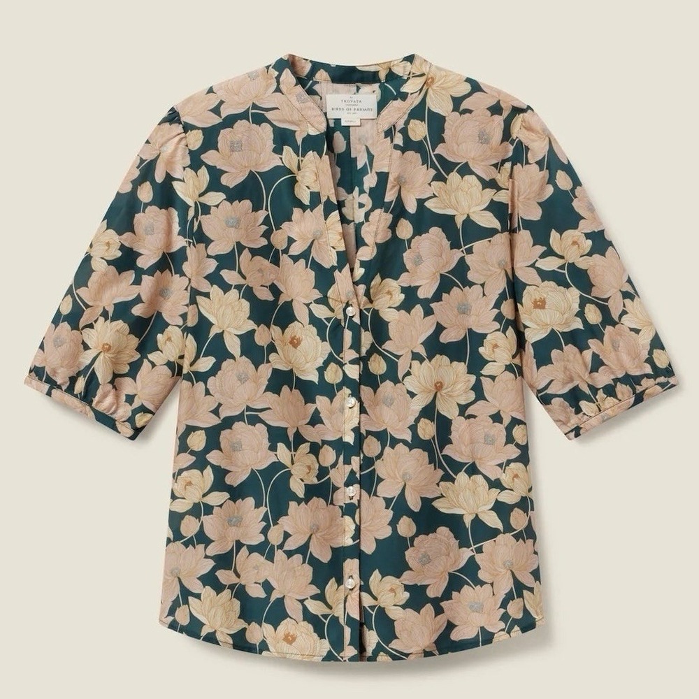 NWT Trovata Birds of Paradis Dakota Jasper Twilight Multi Silk Blend Blouse